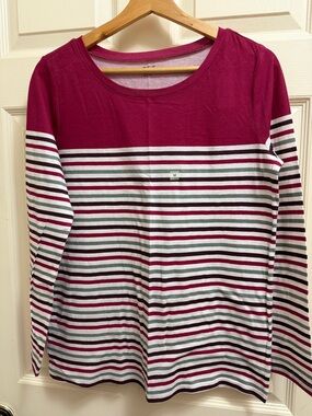 LOFT Long-Sleeve Striped Cotton Tee M NWT
